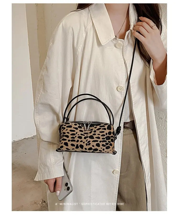 Women'S Handbag 2026 Small Square Bag Leopard Print Design Minimalist Shoulder Bags Commuter Frosted Mini Crossbody Bags
