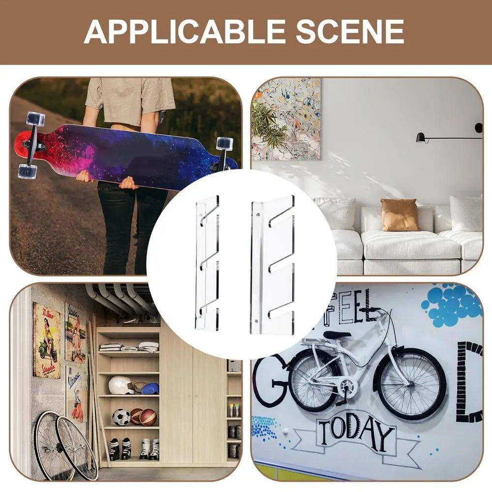 Skateboard Organizer Snowboard Storage Rack Wall Mounted Wall Mounted 3-Tiers Acrylic Snowboard Storage Fitness Equipment