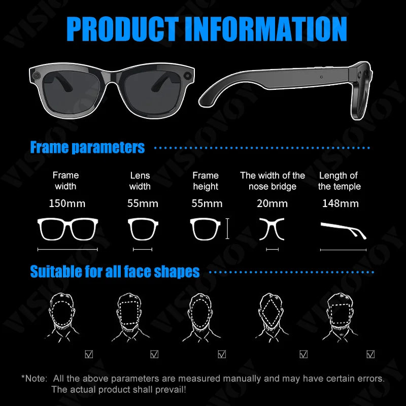 AI Smart Glasses Built-in HD Camera Glasses Bluetooth Wireless Audio Intelligent Glasses Anti-glare Anti-blue connected glasses