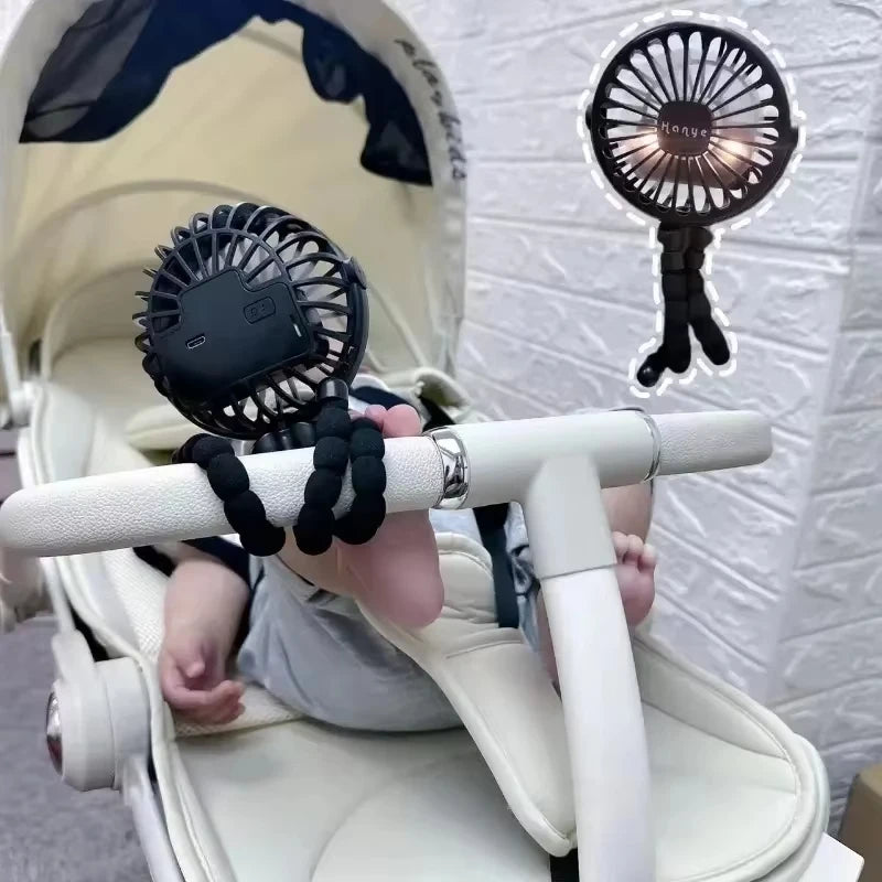 Baby Stroller Octopus Fan Anti Pinch Hand 3-speed Small Night Light USB Mini 3-speed Charging Small Fan