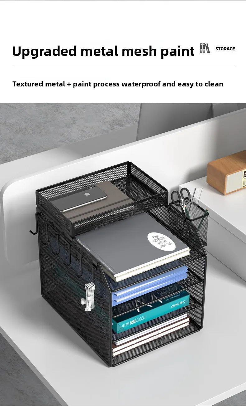 4 Trays Paper Organizer Letter Tray with Handle-Mesh Desk File Organizer, Paper Sorter Desk Organizer for Office, Home or School