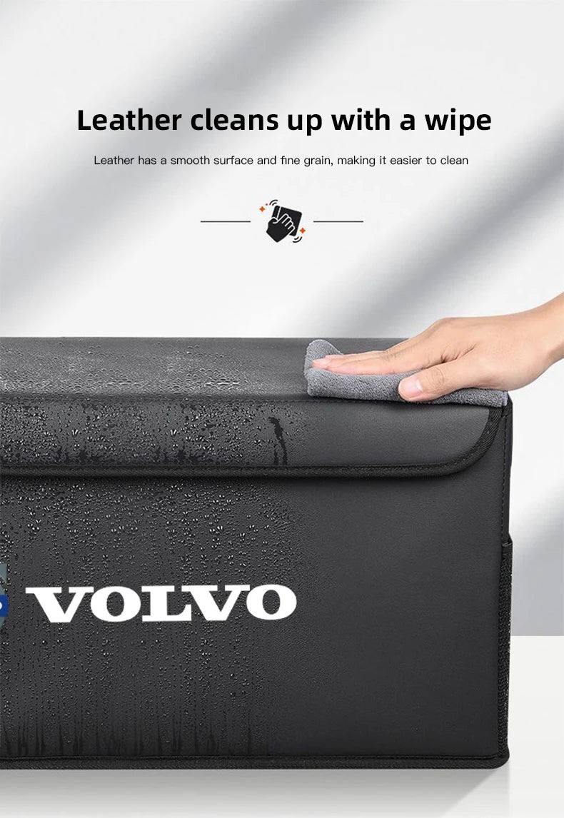Quality Leather Car Organizer Foldable Auto Trunk Storage Box For Volvo ES90 EC40 EX40 EM90 XC90 V90 V60 XC60 V40 S80 S60 S90 C4