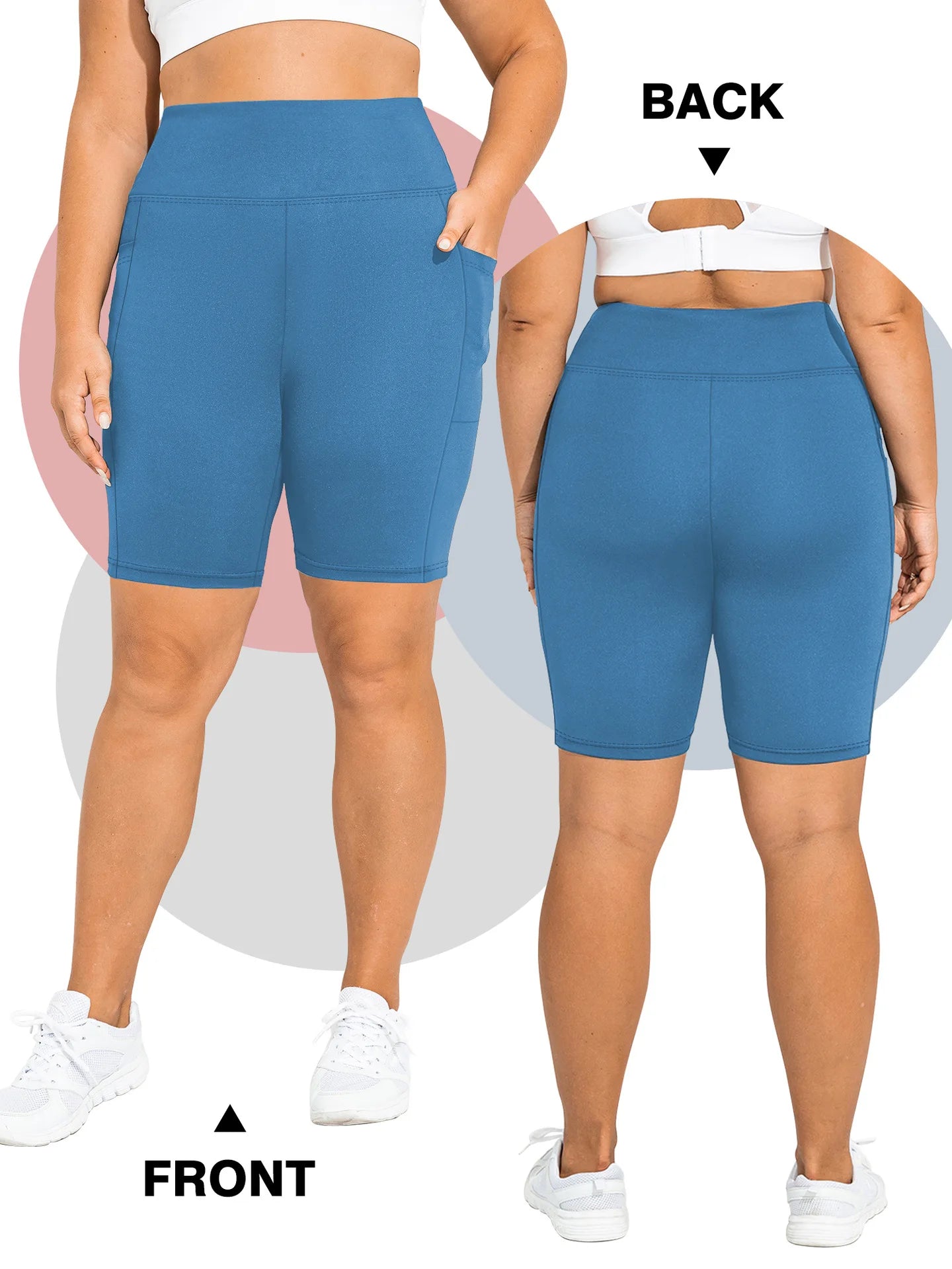 High Waist Plus Size Leggings Yoga Shorts for Women with Pockets, Non-See Through Shorts for Women