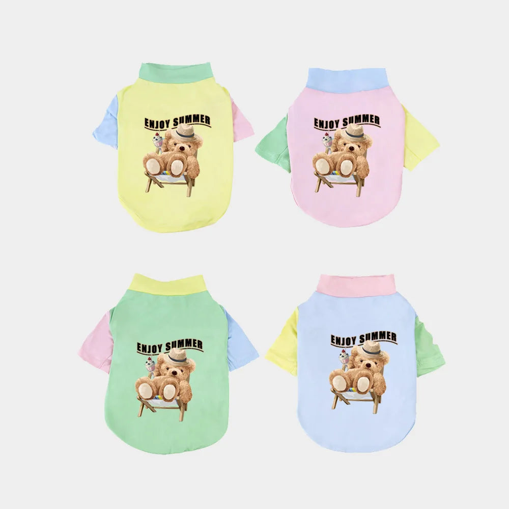 1 PC Pet T-Shirt, Cats & Dogs Soft Pure Cotton Teddy Bear Dopamine Vest. Shih Tzu, Siamese Cat Little Pet Daily Outfit