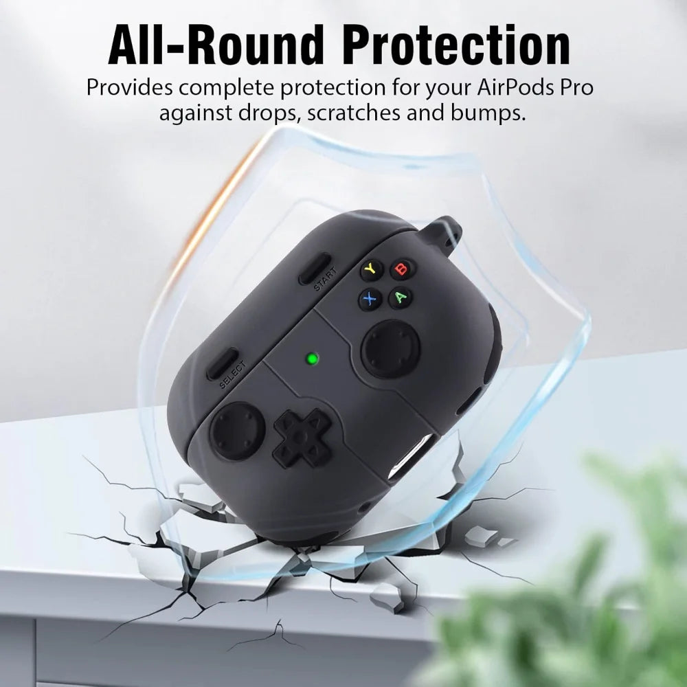 3D Gamepad Silicone Case for AirPods 4 2024/Pro 2, Cute Cartoon Shockproof Cover with Carabiner, Wireless Charging