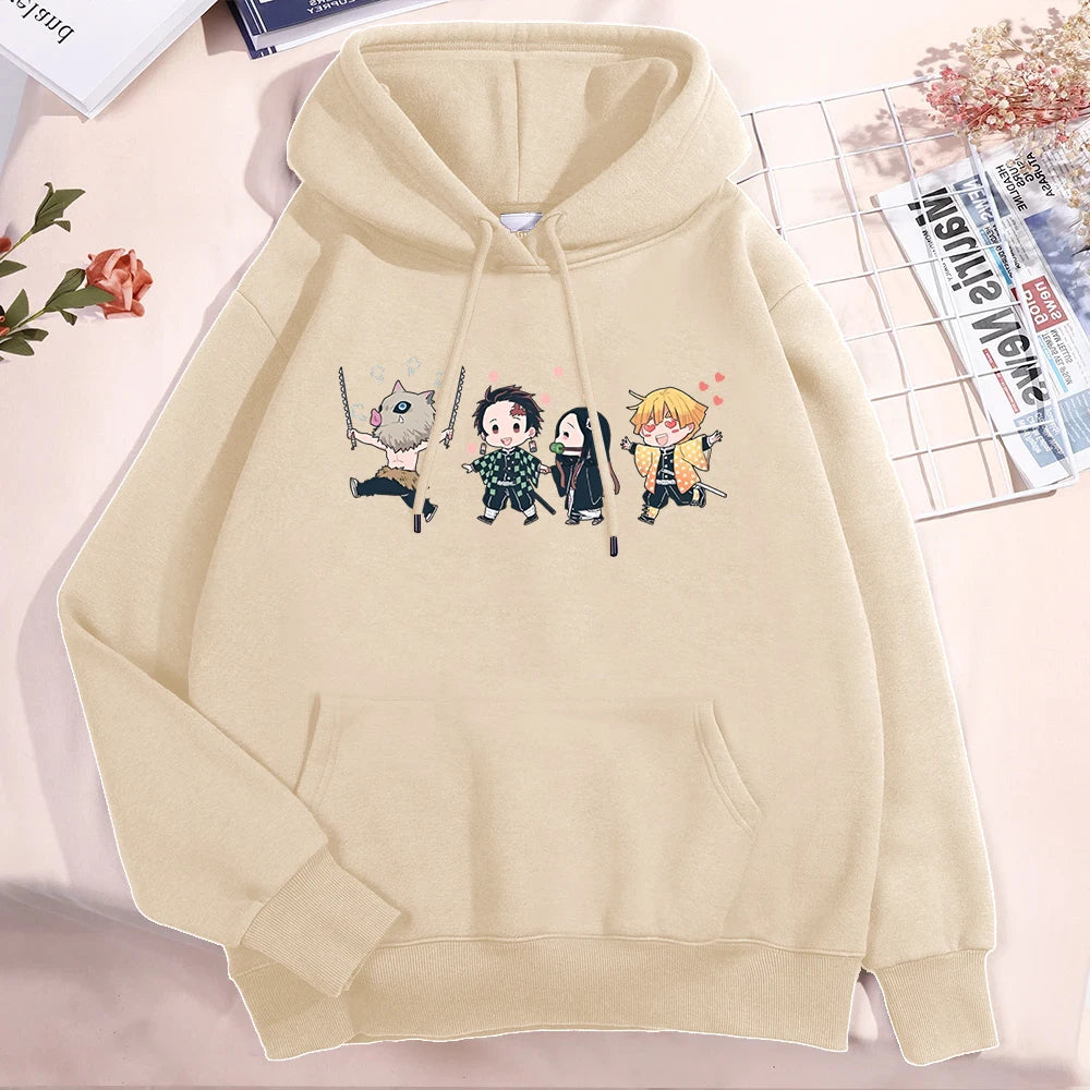 New Anime Kamado Tanjirou Kamado Nezuko Agatsuma Zenitsu Hashibira Inosuke Print Hoodie Sweathshirts Men Women Hooded Pullover