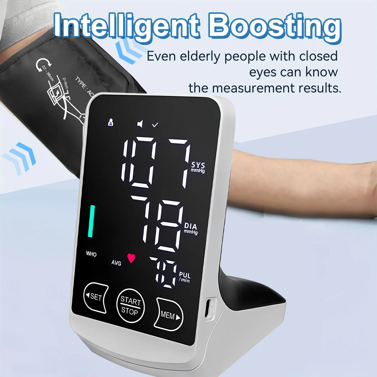 Digital Upper Arm Blood Pressure Monitor Automatic HD Screen Medical BP Measuring Meter