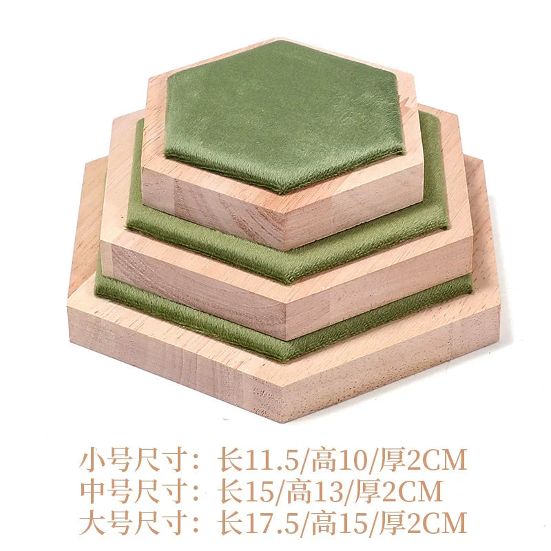 Solid wood green velvet jewelry display stand ring stud necklace pendant bracelet storage and display stand