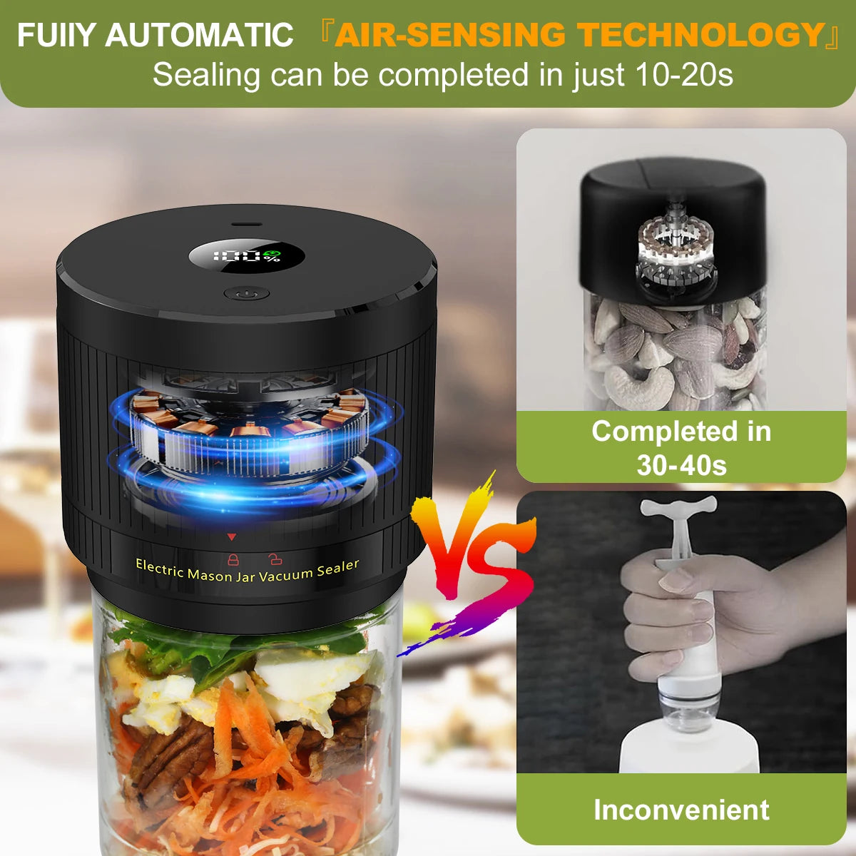 Wancle Electric Mason Jar Vacuum Sealer LCD Digital Display Cordless Vacuum Sealer Kit for Wide and Regular Mouth Mason Jars