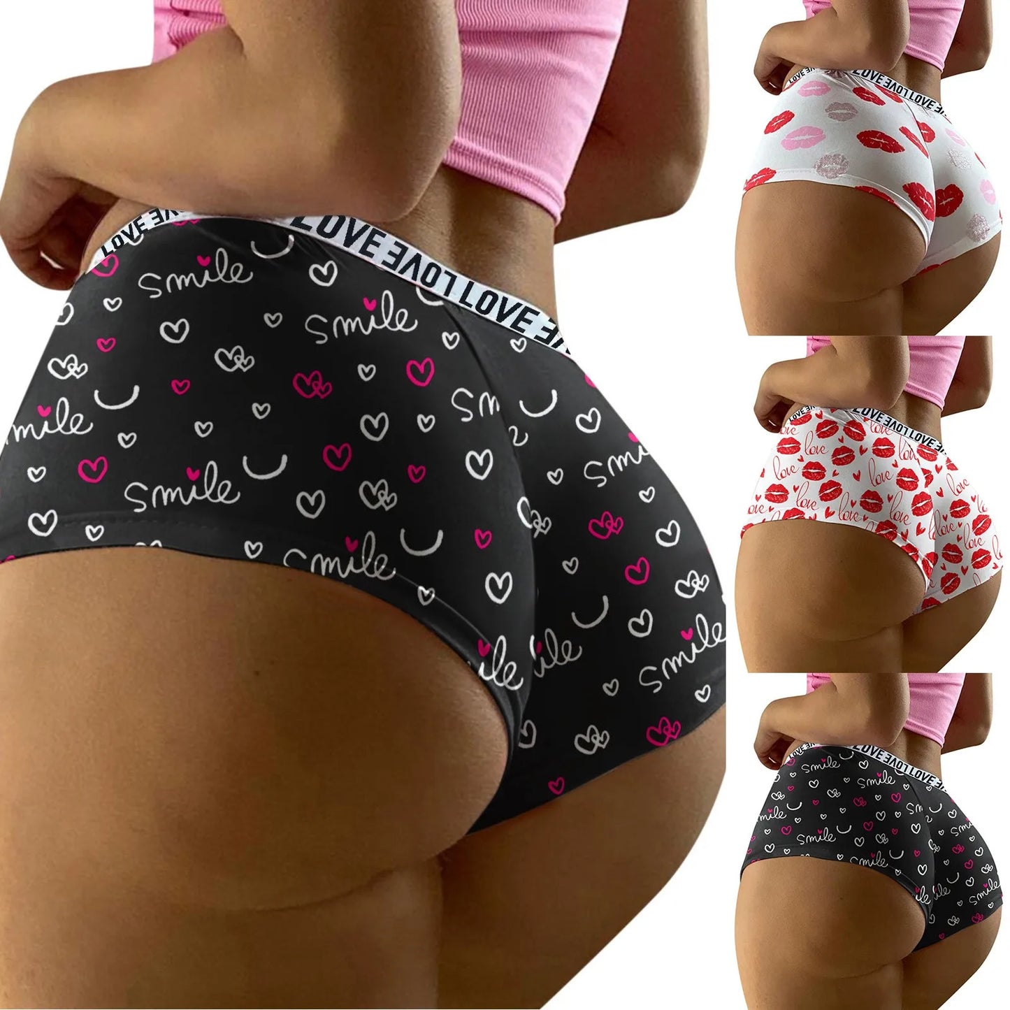 Women Love Print Sexy Boyshort High Waist Cotton Crotch Seamless Underwear For Women Hot Sexy Shaping Panties Calcinhas Sexy