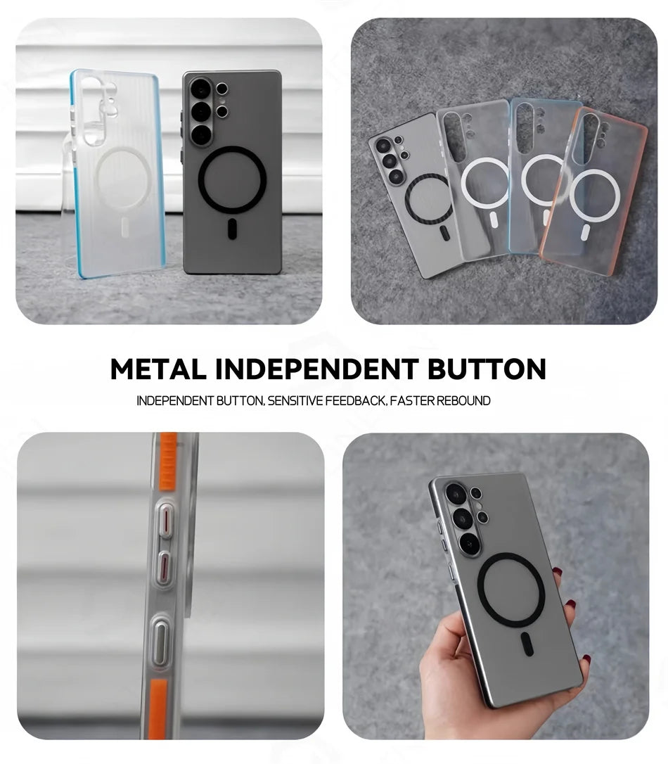 Luxury 3D Corrugated Pattern Non-slip Matte Clear Case For Samsung Galaxy S23 S24 Ultra S25 Plus Magnetic Hard Cover For Magsfe