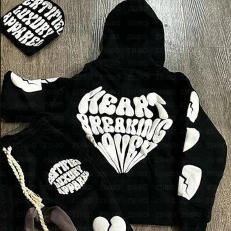 Y2K Hoodie Hip hop Streetwear Foam Heart Letter Print Letter print Pullover Men women Sweatshirt Harajuku Gothic Oversize Hooded