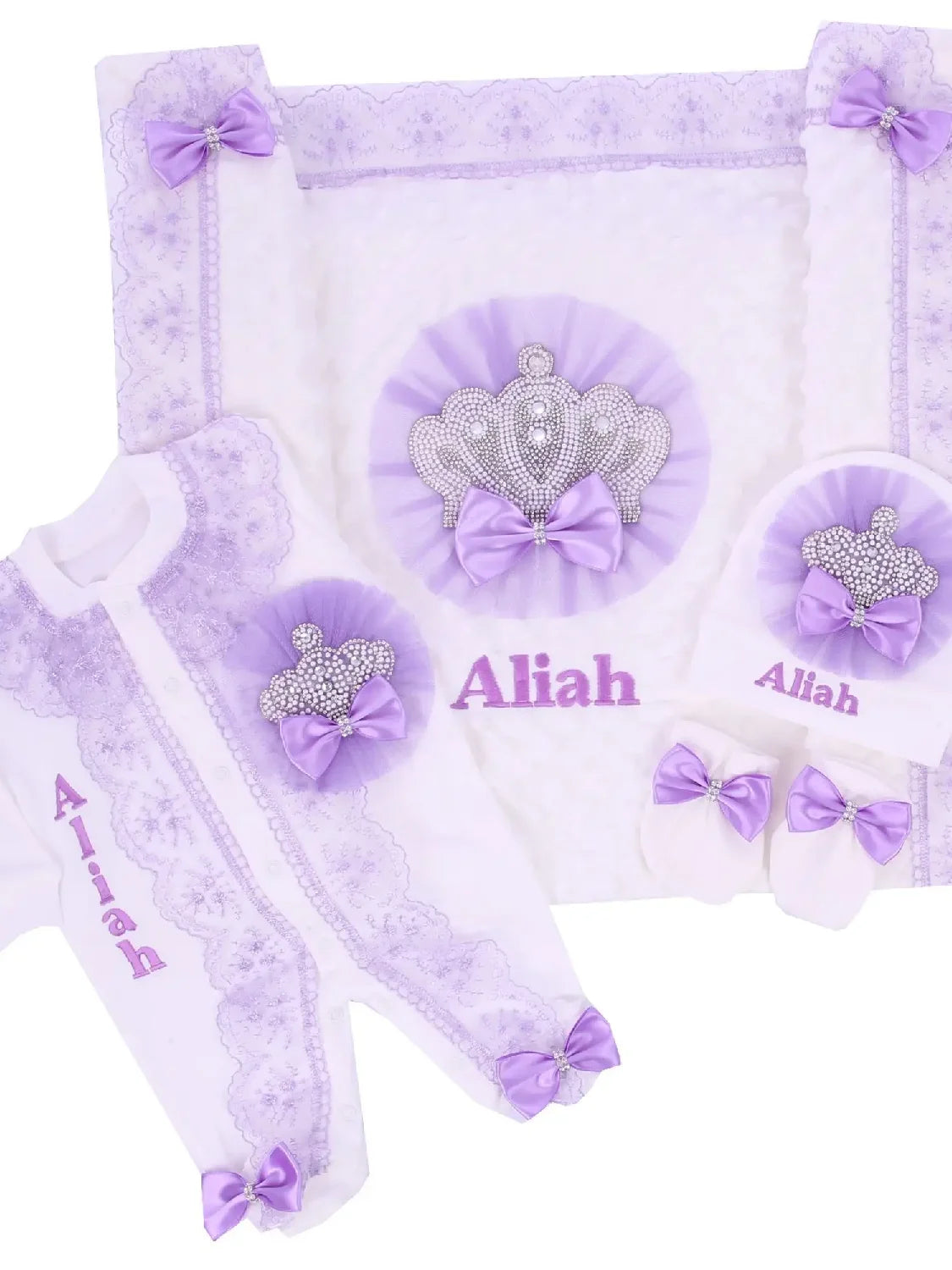 Dollbling Newborn 5pcs Layette Outfits Set Baby Tuxedo Outfit 0-3M Handmade Embroidery Wheat Jewels Crown Parajams Gift Set