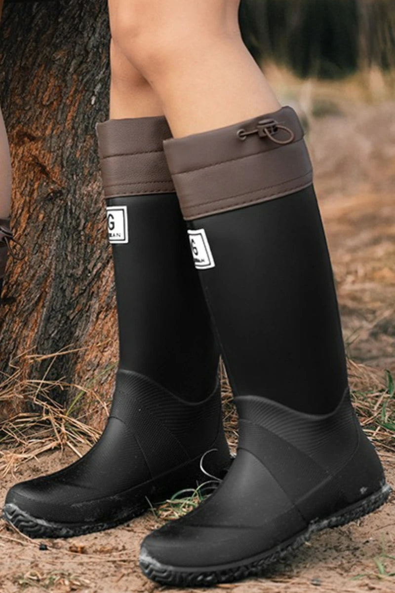 Unisex Rain Boots Waterproof Rubber Shoes Outdoor Non-Slip Fishing Boot Fashion Drawstring Men Boots Soft Long-Tube Water Boots