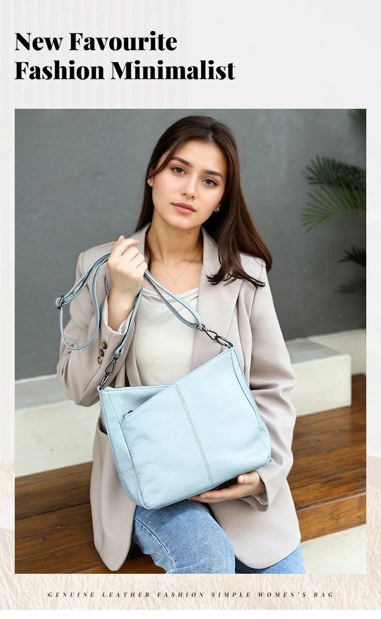 Women Full Grain Cow Leather Hobo Bag With Two Straps Multi Color Large Capacity Shoulder Crossbody Handbag