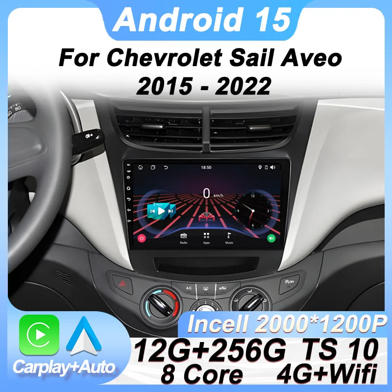 Car Radio Multimedia Player For Chevrolet Sail Aveo 2015 2016 2017 2018 2019 2020 2022 Android 15 Touch Screen GPS Carplay BT