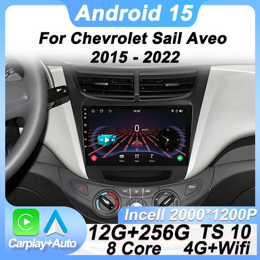 Car Radio Multimedia Player For Chevrolet Sail Aveo 2015 2016 2017 2018 2019 2020 2022 Android 15 Touch Screen GPS Carplay BT