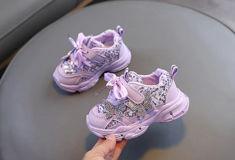 Children Shoes 2026 New Spring Toddler Girls Sport Shoes Bling Bling Soft Sole Breathable Outdoor Tennis Fashion Kids Sneakers