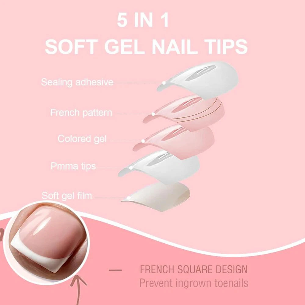 150pcs Light Pink Short Square Press On Toenails Matte White French Tip False Toenails Full Cover Toenail Extension Tips 15size%