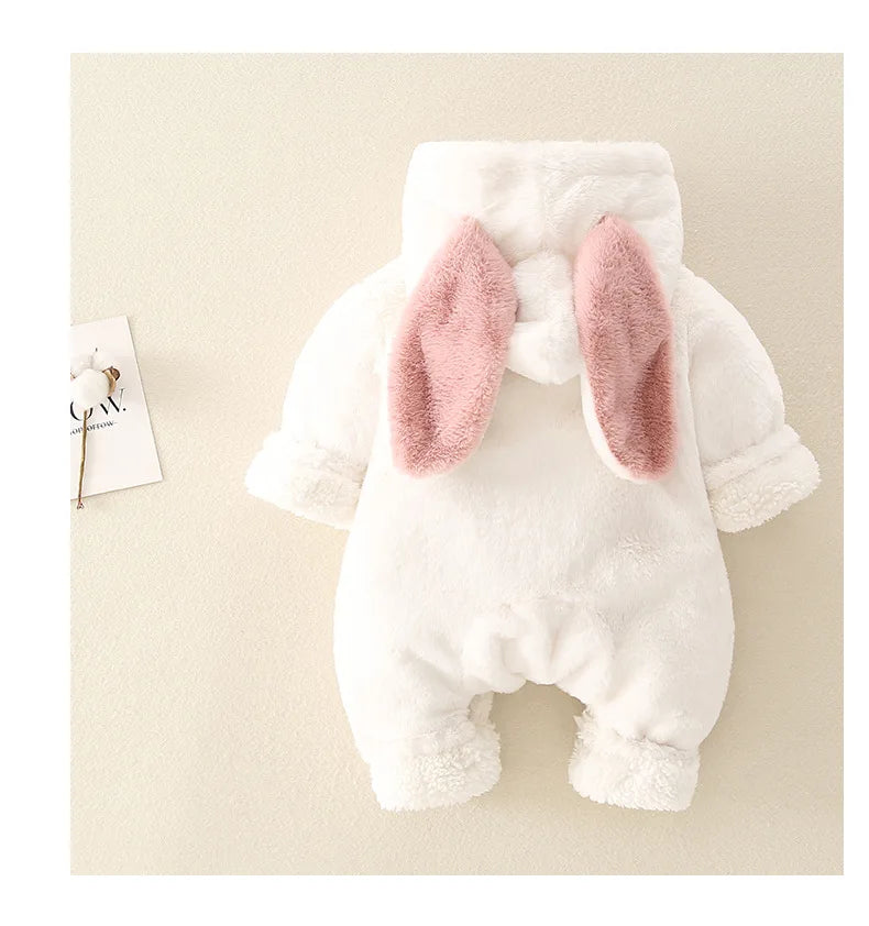 ZOETOPKID Baby Rompers Winter Warm Coral Fleece Newborn Boys Girls Clothes Cartoon Rabbit Coats Infant Jumpsuit Animal Overalls