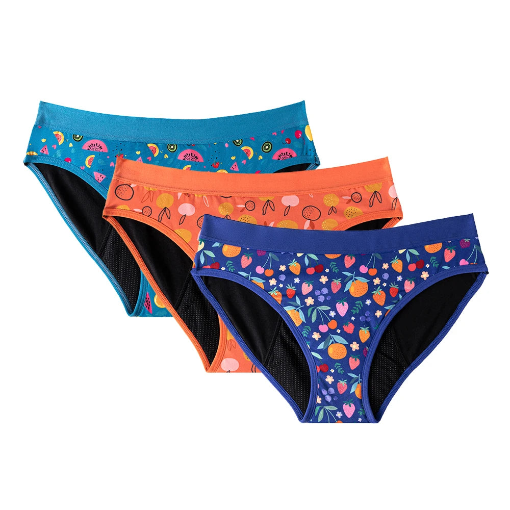 3PCS/Lot Girls Cotton Menstrual Panties For Teenager Printing Fabric Underwear 4-Layers Medium Flow Absorption Panties for Girls