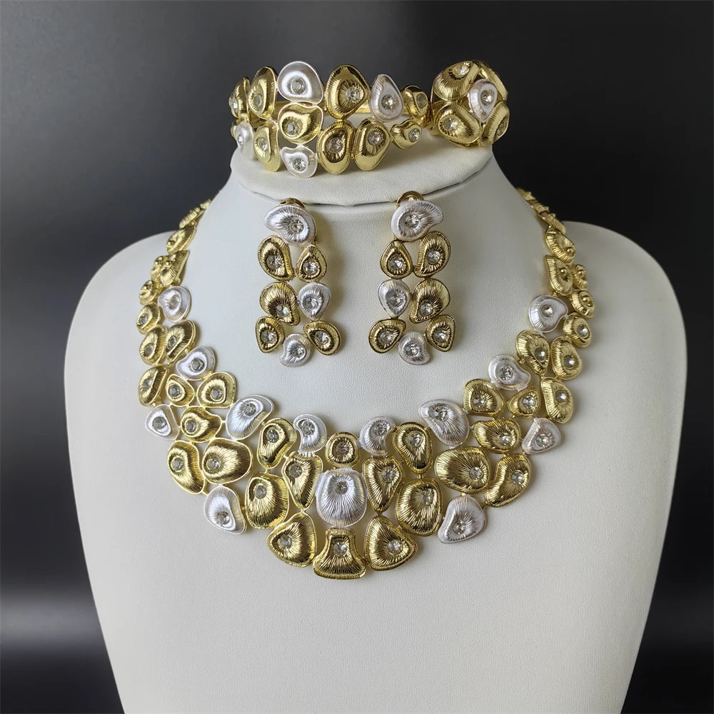 18K Gold Plated Jewelry Set For Women Classic Fashion Necklace Earrings Bracelet And Ring 4PCS Set Jewelry