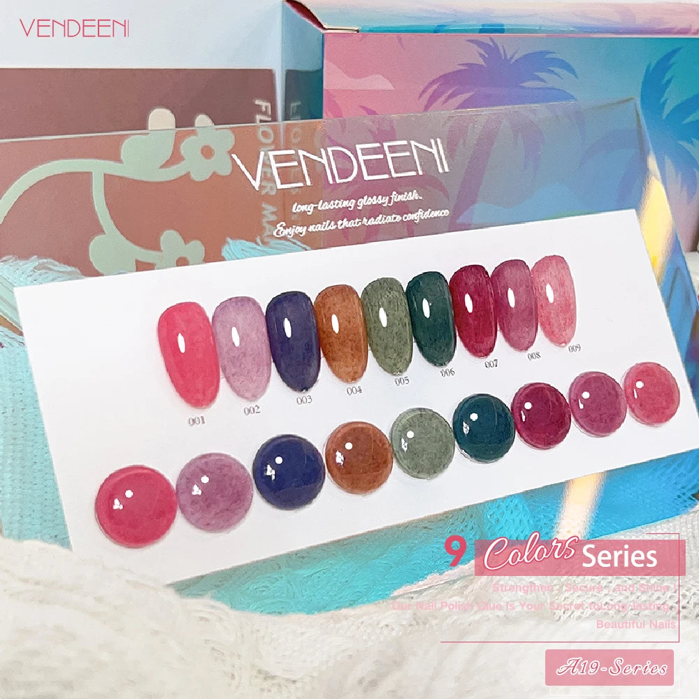 Vendeeni TPO HEMA Free 2025 Hot Sale High Quality 9-Color Nail Gel Polish Set Non-Toxic UV Gel Nail Art Kit for Nail Salon