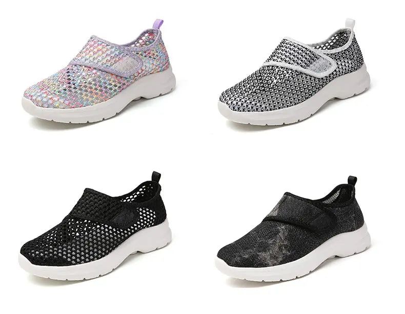 Women Mesh Shoes Summer Sports Black Outdoor Comfortable Loafers Monk Sneakers Girls For Walking Flats Mother Gift