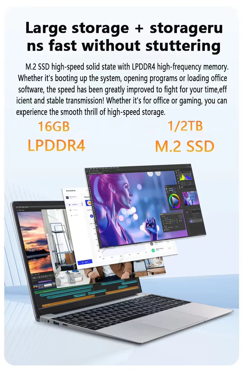 Laptop 15.6' Windows 11 16GB RAM 2TB SSD Intel I7-1165G7 Ultra Slim Notebook Gamer 1080P Display Office Study Computer PC