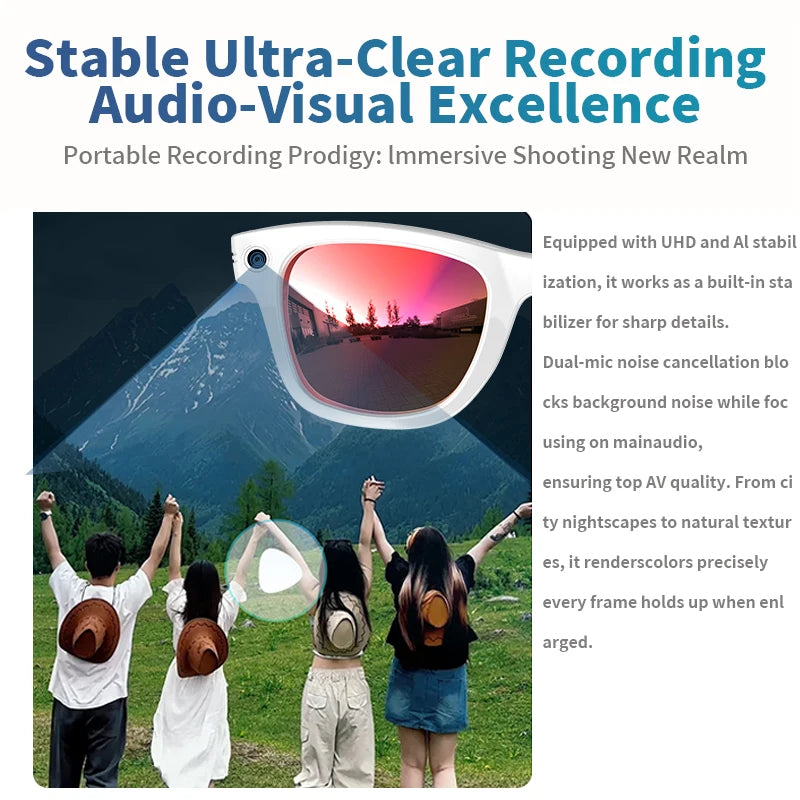 Smart Glasses 8 Million Pixels Recording Videos AI Photo Recognition Answer Translation 270mAh IP65 Waterproof Bluetooth Glasses