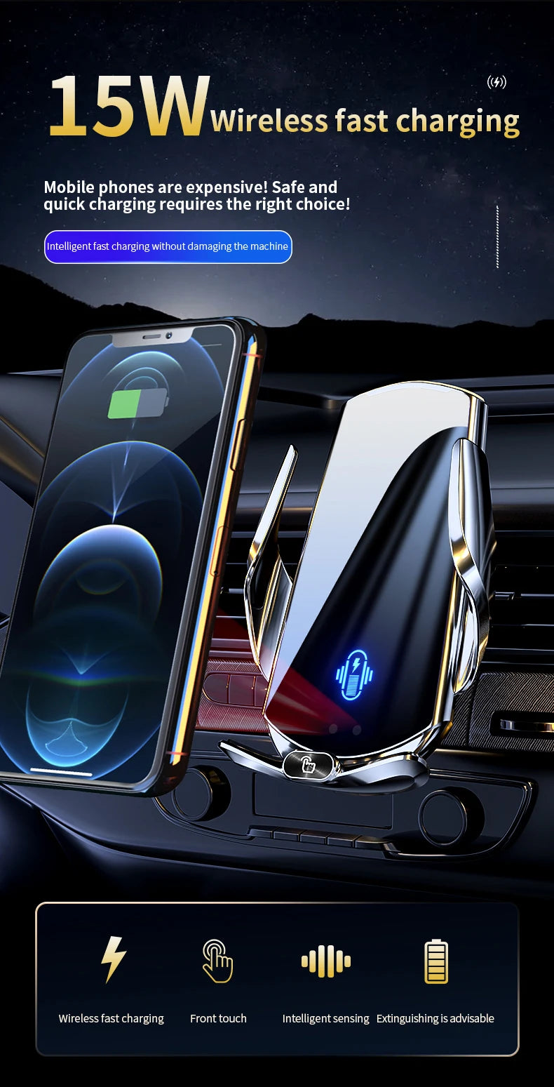 Car Phone Holder Wireless Charger Automatic Intelligent triple sensing magnetic suction charging For Universal All Mobile Phones