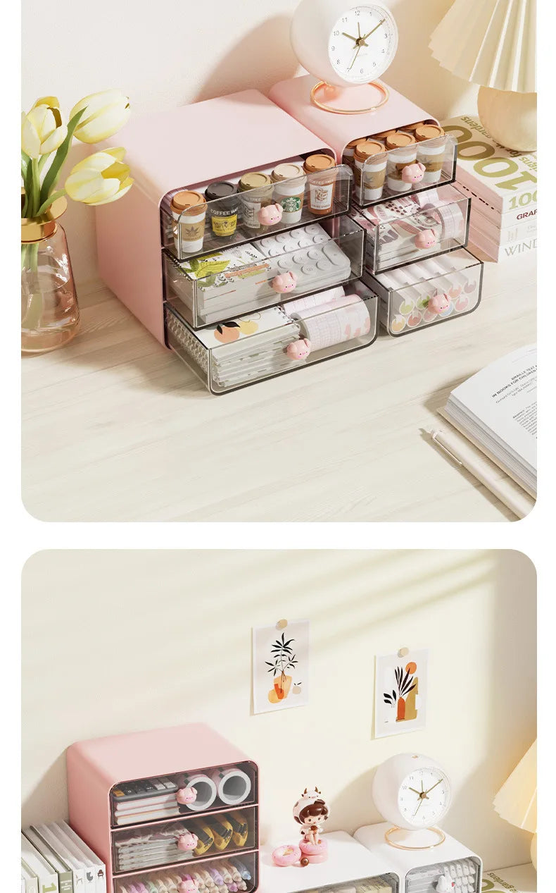 2-layer Cartoon Creative Pen Holder Storage Box Office Desktop Rabbit Makeup Organizer Children's Girls Student Desk Organizer