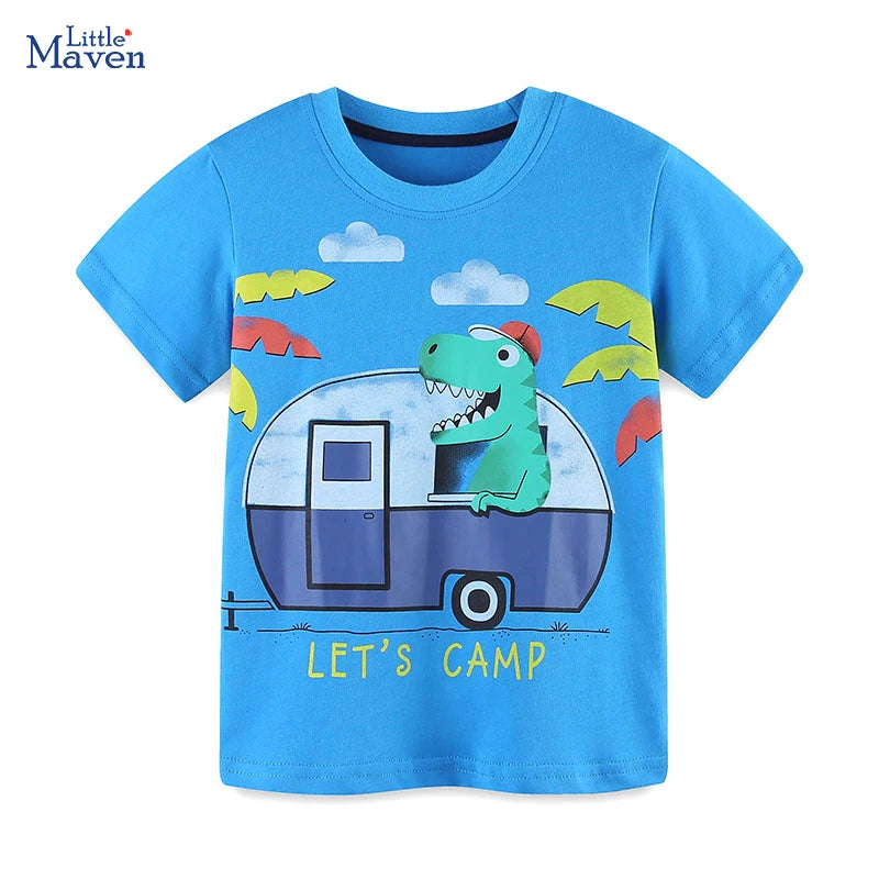 Little maven Children's Clothing 2024 Summer Tops New Kids Clothes Toddler Baby Boys Tees Cartoon Camp Dinosaur T Shirts Cotton