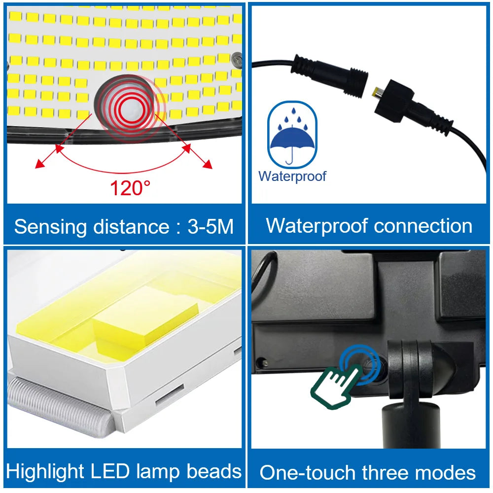 254/243LED Outdoor Solar Lights Garden Solar Powered Security Light Flood Light Motion Sensor 3 Mode Waterproof Garden Shed Yard