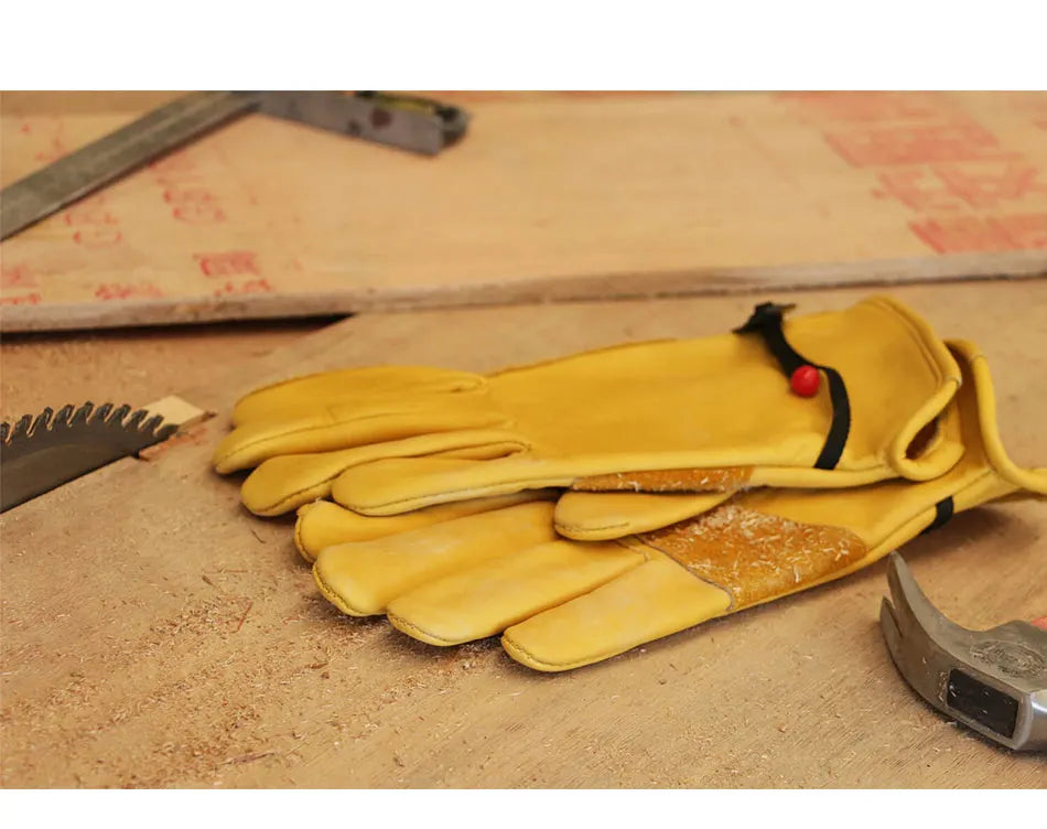 1 Pair Men Work Gloves Soft Cowhide Welding Security Protection Safety Workers Mechanic Driver Hunting Driving Farm Garden Glove