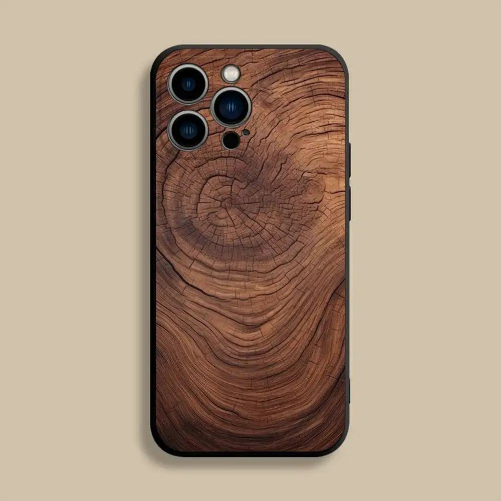 Natural Wood Phone Case For iPhone 17,16,15,14,13,12,Pro,Max,Plus,E,SE4,Air,Mini Black Soft Cover