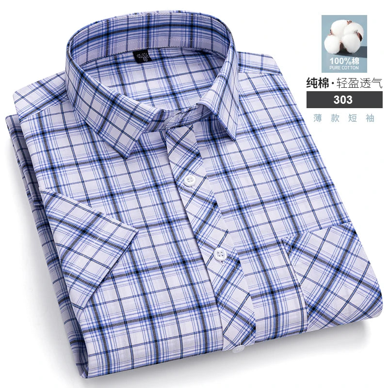 Short Sleeve Shirts For Man Summer England Preppy Classic Checked Clothing New Fashion Plaid Cotton Businessman Casual Shirts