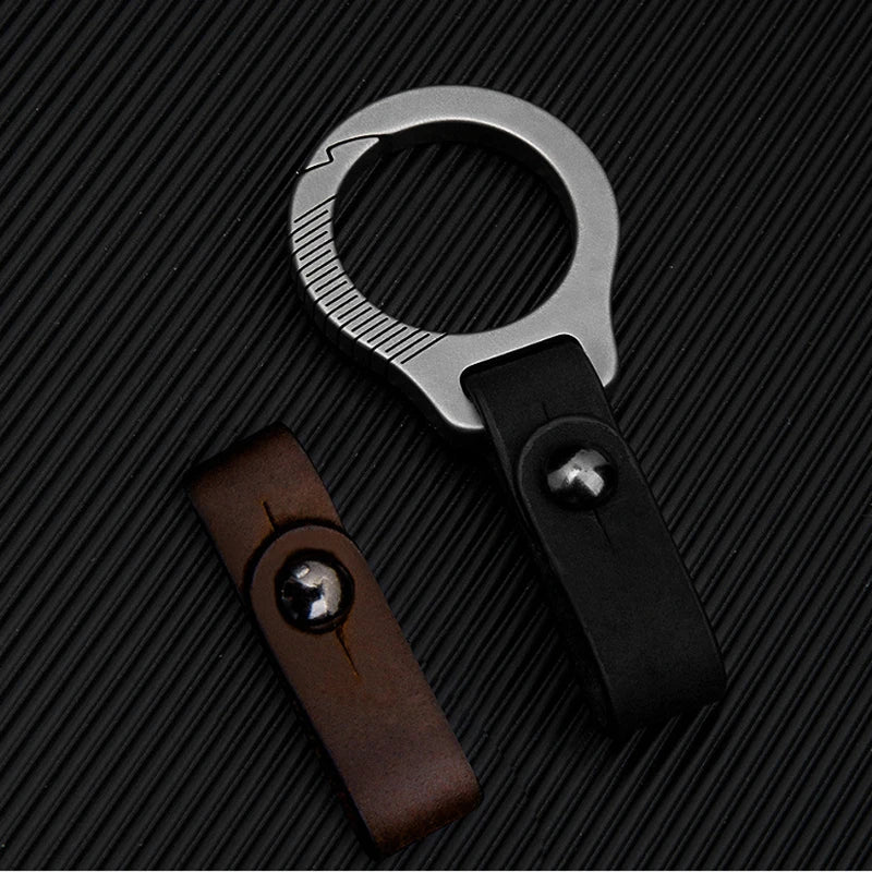Titanium Alloy Cowhide Leather Keychain Waist Belt Buckle Carabiner Car Key Holder High-end Gifts For Men Women