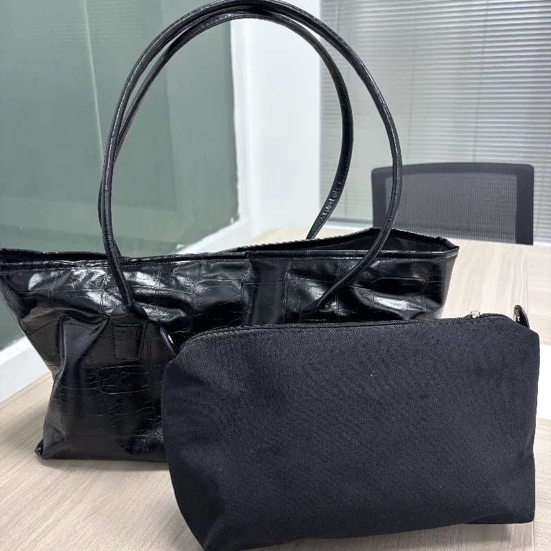 Luxury Vintage Crocodile-embossed Tote,women's Large-capacity Shoulder Handheld Bag,stylish Minimalist Casual Commuter Tote Bags