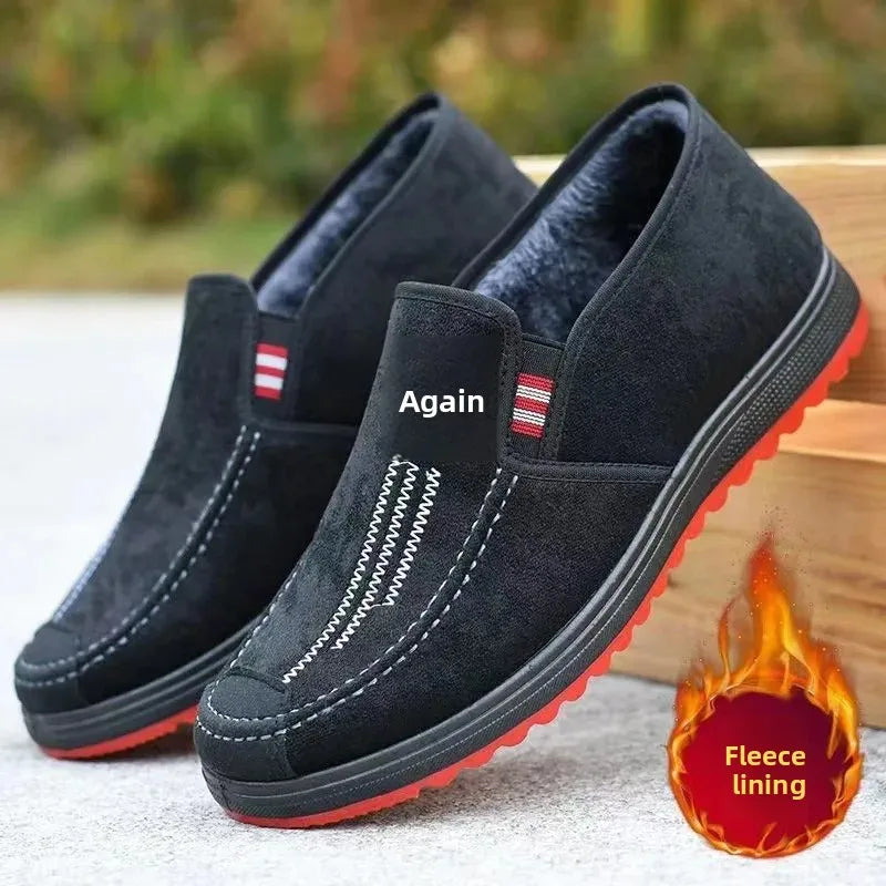 Men's Winter Cotton Boots Anti-slip Wear-resistant Slip-on Casual Work Shoes Lazy Person's Comfortable Canvas Shoes