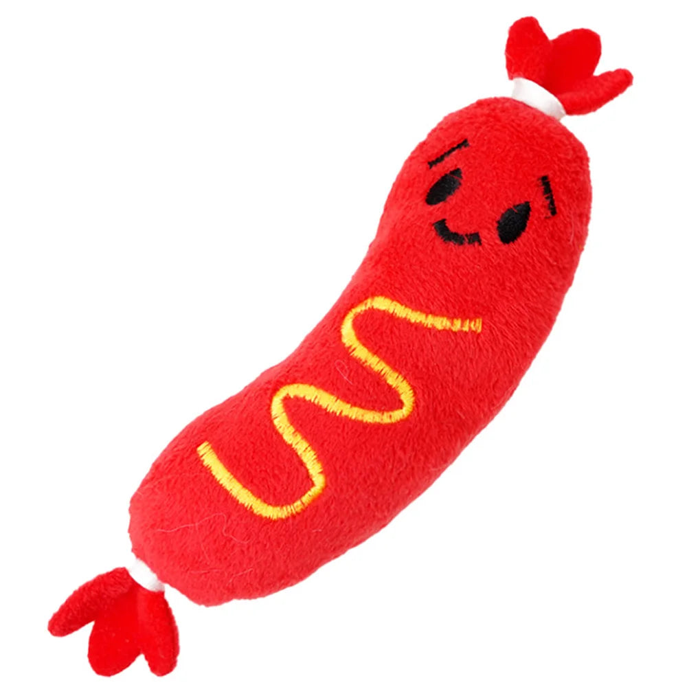 Squeaky Plush Pet Toys: Hot Dog Embroidered Chew Toys for Dogs & Cats, Bite-Resistant Toys to Relieve Boredom,