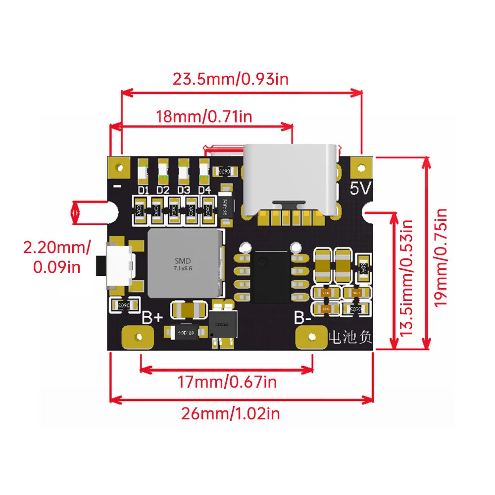 Type-C USB 5V 3A Boost Converter Step-Up Power Module Charge/Discharge Battery Protection Board With Switch LED Indicator