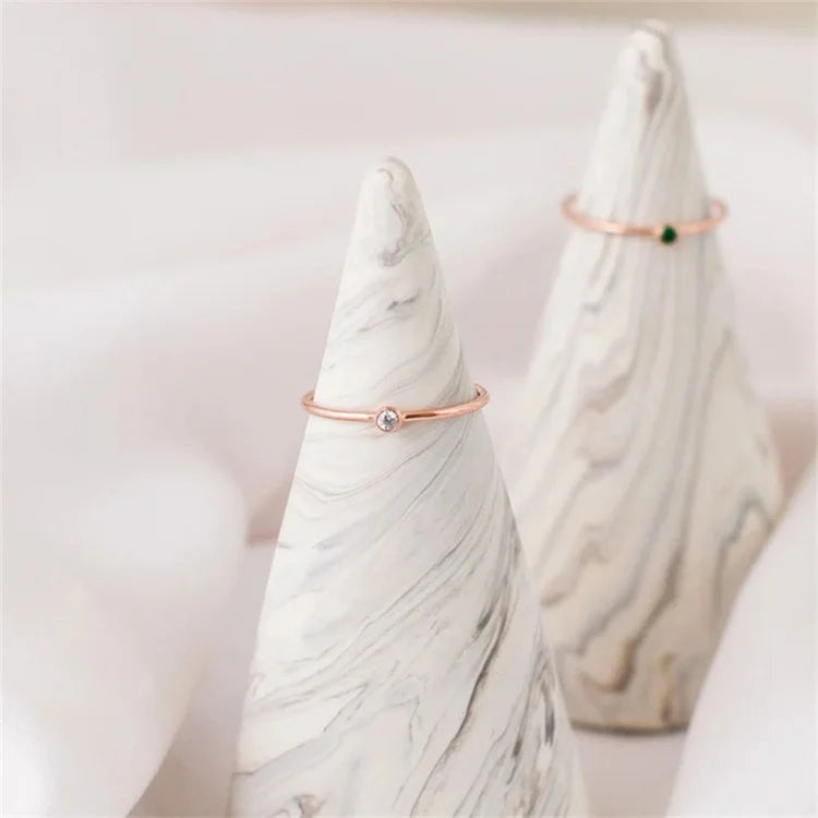 14K Gold Plated Stainless Steel Birthstone Ring for Women Tiny Thin Stacking Ring Colorful Zircon Crystal Aesthetic Jewelry Gift