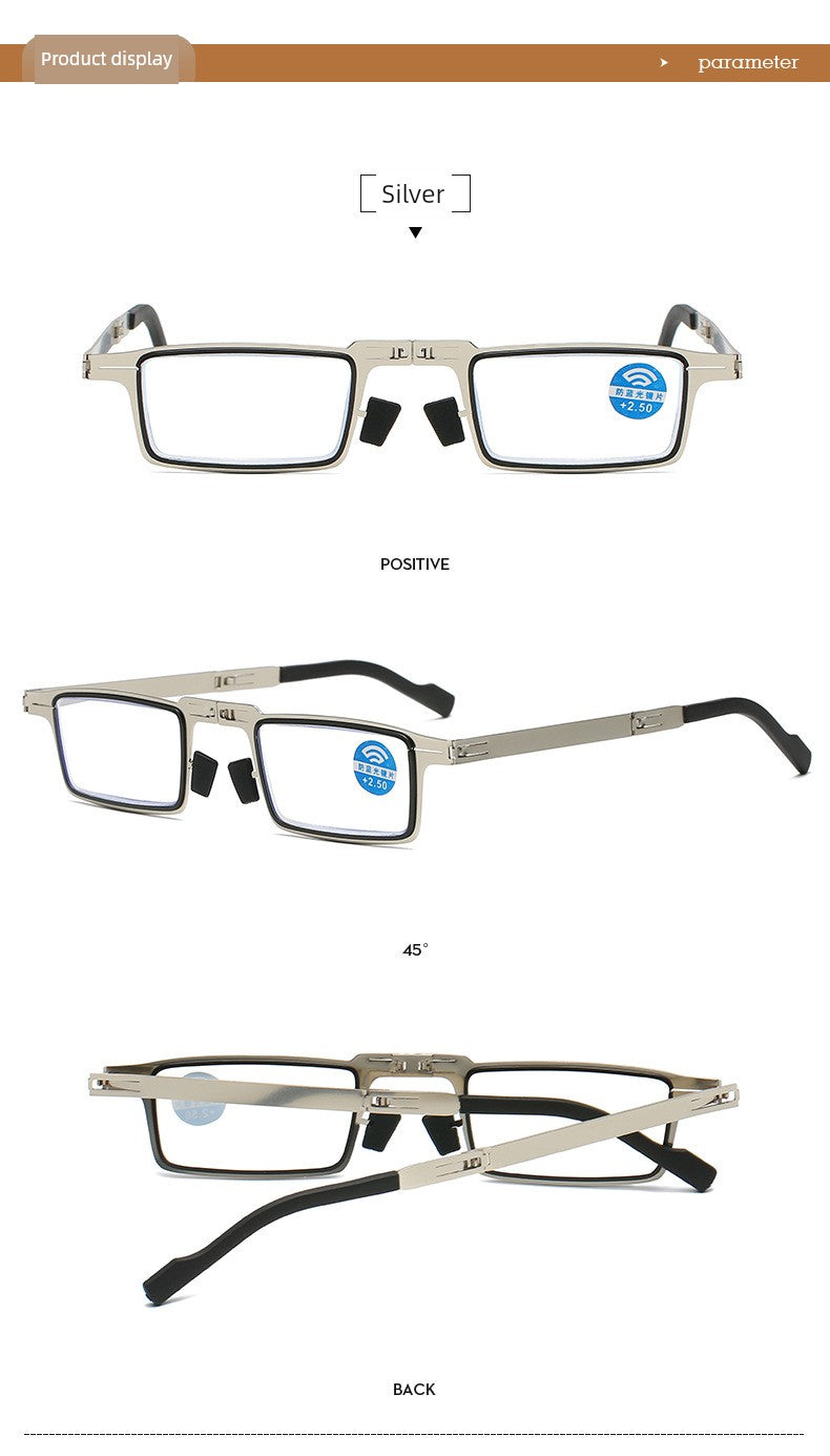 Portable Foldable Reading Glasses Fashion Plaid HD Male Presbyopic Glasses Ultra Light Anti Blue-Ray Non-Fatigue Middle-Aged and Elderly