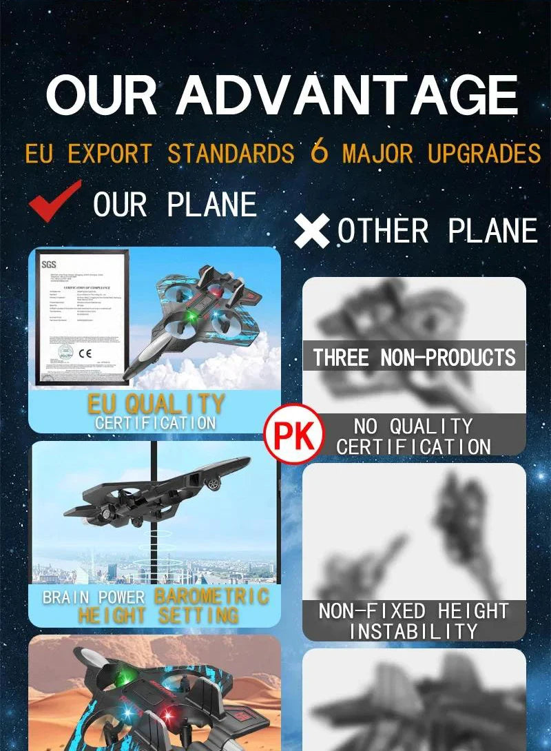 RC Fighter Airplane Mini Drone Remote Control Jet Plane Stunt Drone for Adults & Kids Toy with Light