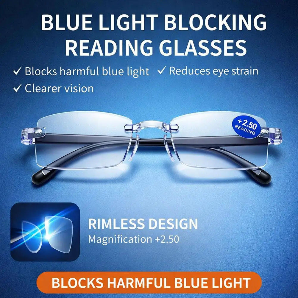 Intelligent Anti-blue Light Reading Glasses Frameless Ultralight Square Frame Cutting Edge Presbyopic Glasses For Men and Women