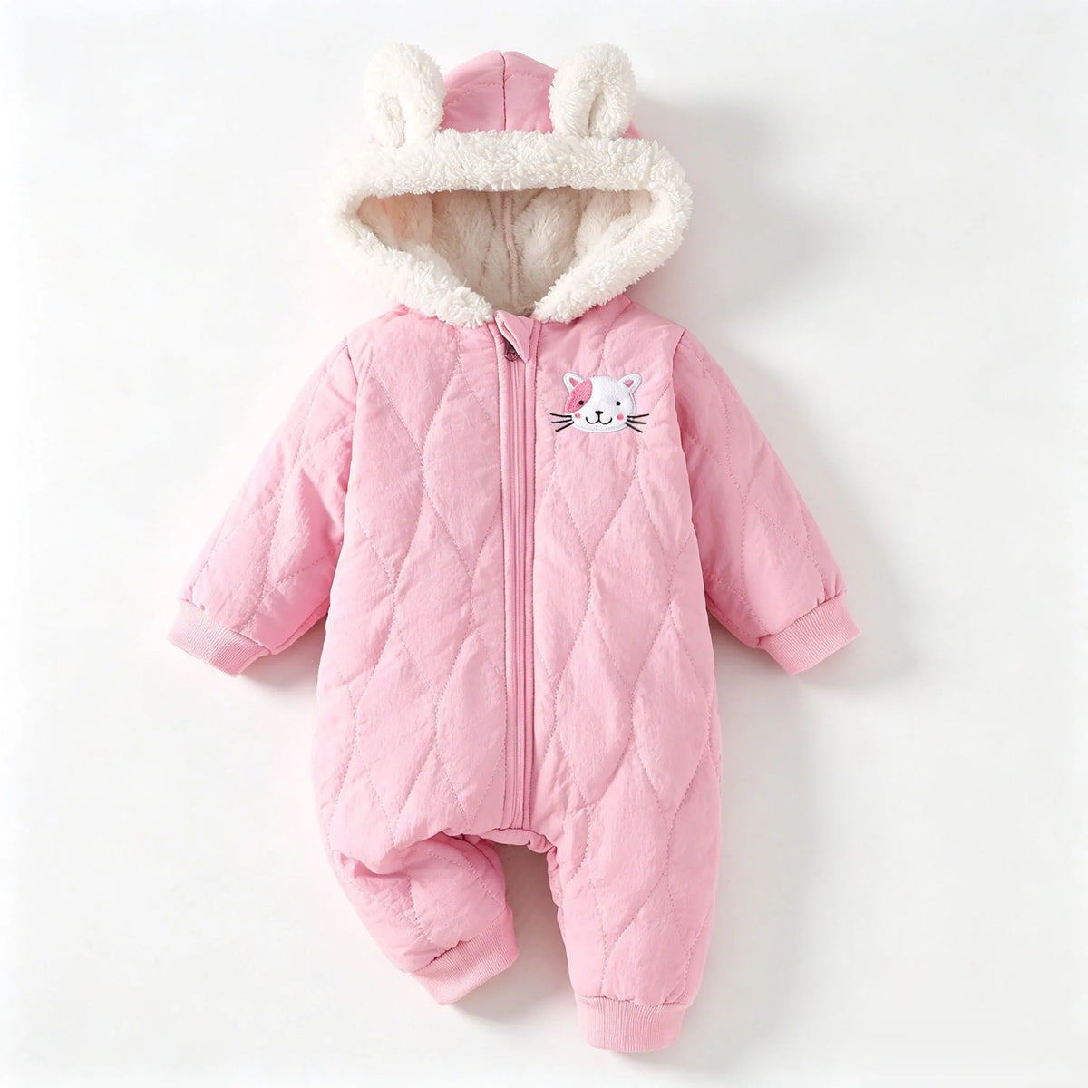 IURNXB Baby Winter Hooded Romper Cute Cat Fleece Jumpsuit Infant Warm Thick Onepiece Outfit for Newborn Girls Outdoor Wear 1-18M