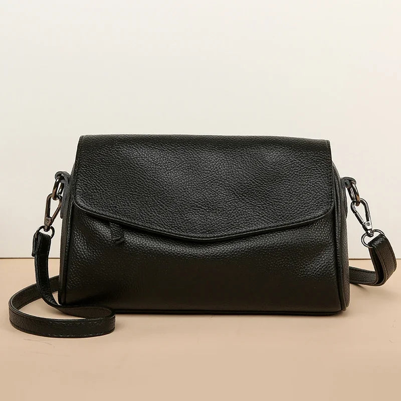 Luxury Solid Color Genuine Leather Ladies Messenger Bag 100% Soft Cowhide Shoulder Crossbody Bags For Women 2026 Female Handbags