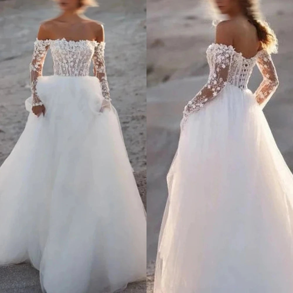 Customized Elegant Formal Exquisite Luxury  Dreamy Wedding Dress White Tulle Applique Wedding Party Ball Gown Sleeveless Dress