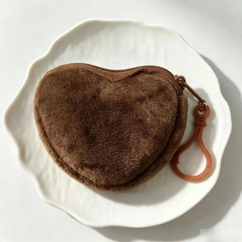 Solid Plush Heart Coin Purse Women's Cute Wallet ID Card Bag Keychain Minimalist Coin Bag Kawaii Wallets For Women Gift